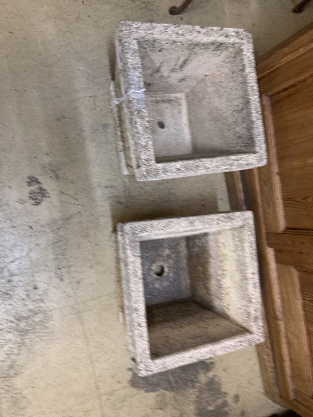 A pair of reconstituted stone square planters, by The Cotswold Studio Ltd, 30 x 30cm height 25cm